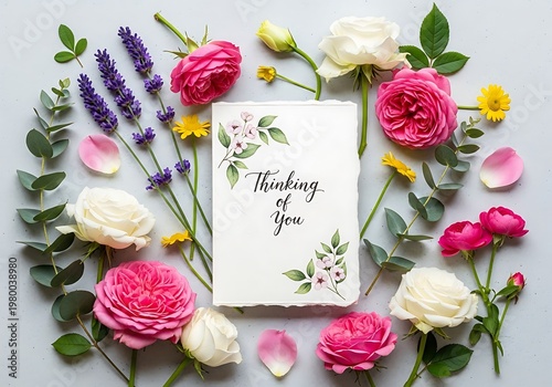 Mother's Day card with floral arrangement and thinking of you message