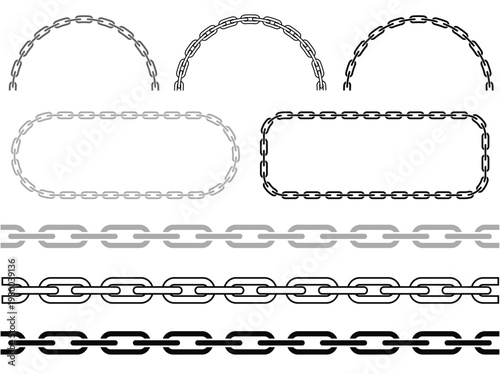Chain elements and borders vector illustration with heavy duty black and white design element strength connection illustration industrial security monochrome isolated background template