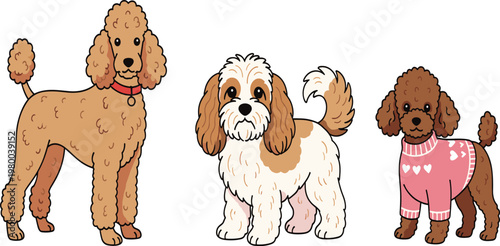 Dog Breeds Cartoon Icon Set with Award Winning Pets Wearing Medals, Cute Puppy Characters Collection, Domestic Animals Vector Illustration for Competition and Achievement Themes.