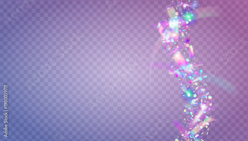 Neon Tinsel. Blue Carnival Glitter And Purple Holographic Confetti. Abstract Birthday Background. Sparkling Celebration With Foil Texture And Glare. Pink Neon Tinsel