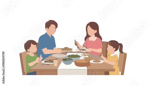 Happy family dinner parents and children eating together vector