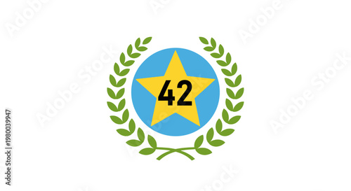 Golden star with number 42 in laurel wreath award emblem.