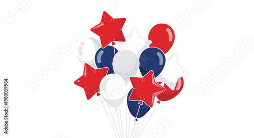 Red white and blue star and round balloons for patriotic celebration.