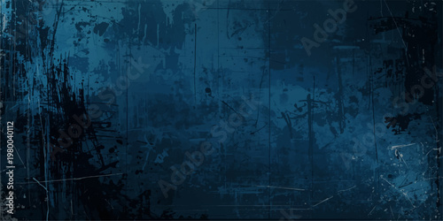 A dark vintage blue grunge background featuring a weathered paint texture on an aged paper surface with a dirty metallic rust pattern and grungy canvas backdrop design.