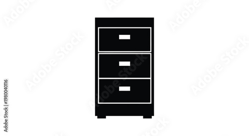 Black filing cabinet with three drawers shown in stark silhouette