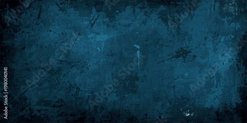 A dark vintage blue grunge background featuring a weathered paint texture on an aged paper surface with a dirty metallic rust pattern and grungy canvas backdrop design.