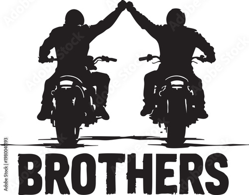 silhouette of two brothers on motorcycles with hands clasped in unity, symbolizing friendship and brotherhood