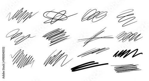 Scribbles hand drawn with black grunge scrawls and messy lines on white background featuring illustration, artistic, sketch with drawing and abstract