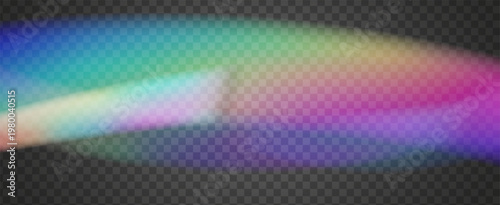 Rainbow Light Leak Prism. Iridescent Prism Background.  Glass Overlay With Sun Glare, Neon Streaks, And Subtle Gradient Shimmer. Crystal  Light Leak Effect.