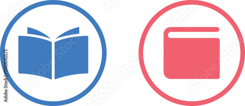 Two circular icons displaying an open book and a closed diary for educational interface navigation elements