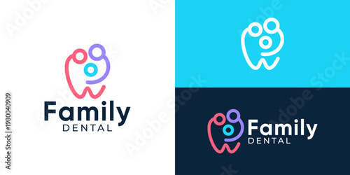 Creative simple family dental logo template. Minimal teeth with family, people, partner, friendship logo design vector illustration.