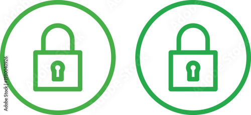 Green outline padlock icons representing cybersecurity and data protection measures for secure digital interface user experiences
