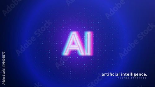Ai Logo Background. A Tech Power Graphic With A Network Line. A Geometric Pattern With A Cyber Neon Effect. Blue, Purple And Pink Ai Logo