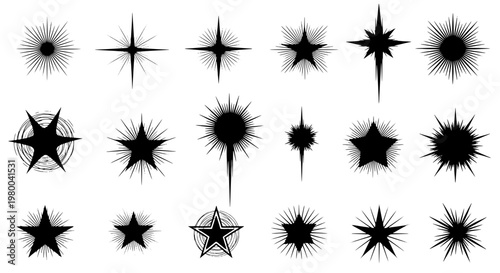 Fotografie Sparkle line vector set with burst effects and star shapes in various styles fea