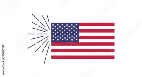 American Flag with Bursting Rays Representing Patriotism and Celebration.