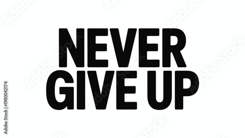 Bold Black "Never Give Up" Text on White Background
