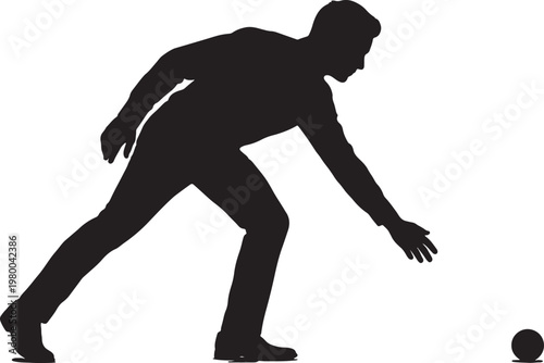 Silhouette of a man playing lawn bowls, reaching for a ball also transparent background, sport