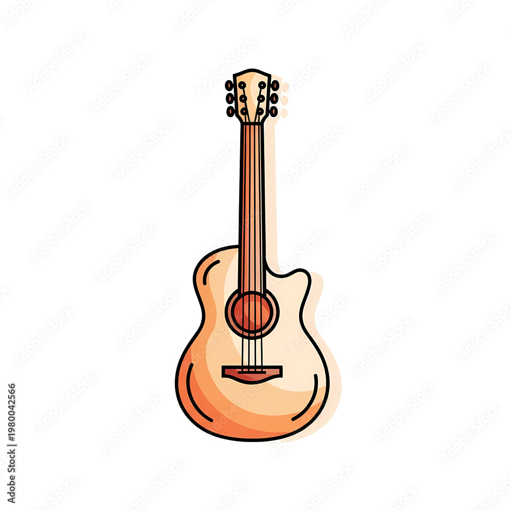 Obraz premium A cartoon acoustic guitar on transparent background Flat Minimal Icon illustration