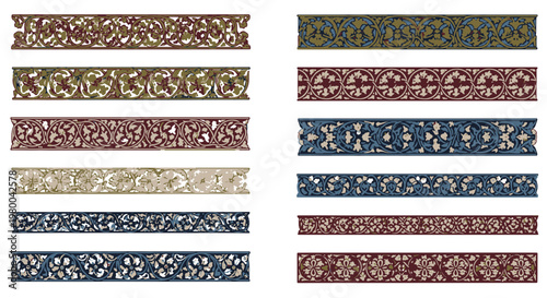 Set of Traditional Vintage Style Ornamental Decor Borders with Ornate Floral Patterns