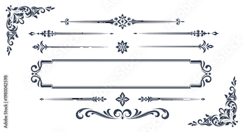 Assortment of Black Ornamental Decor Flourishes Dividers and Decorative Frames