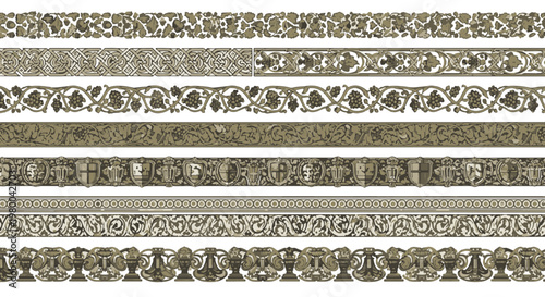 Collection of Vintage Scrollwork and Heraldic Ornamental Decor Borders for Design Projects