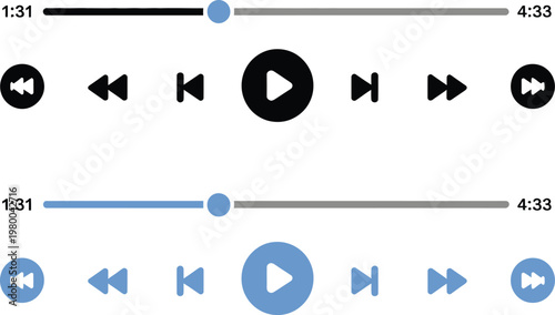 Media player navigation controls featuring play pause and fast forward buttons for video streaming interface software