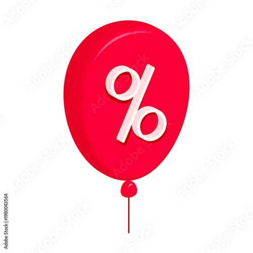 Red Balloon with Percentage Symbol for Discount or Sale
