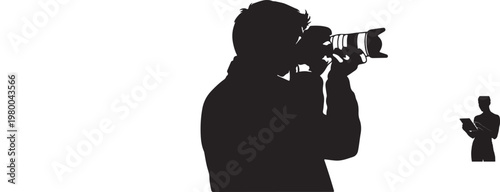 Silhouette of a photographer taking a picture with a dslr camera male photographer person taking photo black and white