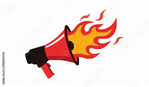 Fire megaphone vector flat illustration for marketing and alert concept
