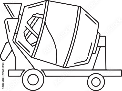 Cement mixer machine vector illustration in black and white representing concrete mixing equipment construction industry tools and civil engineering machinery