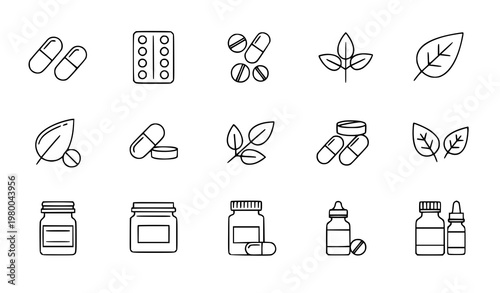Food supplement line icon set vector herbal vitamin minimalist outline icons