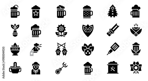 Collection of brewing and celebration icons including beer mugs and festive symbols