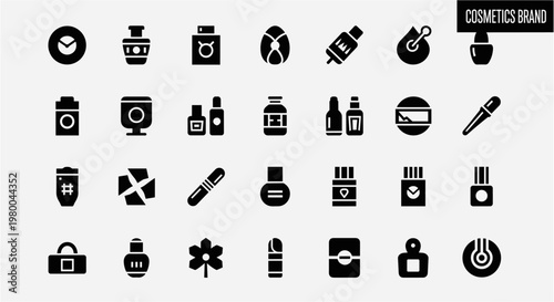 Collection of cosmetic and beauty product icons for branding and design