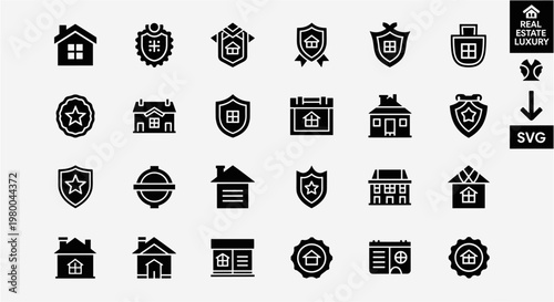 Collection of real estate and property icons in a modern, minimalist style