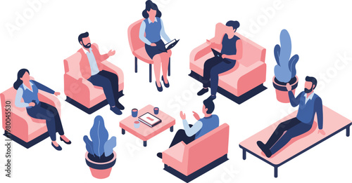 Isometric Projection People Sitting Social Scene
