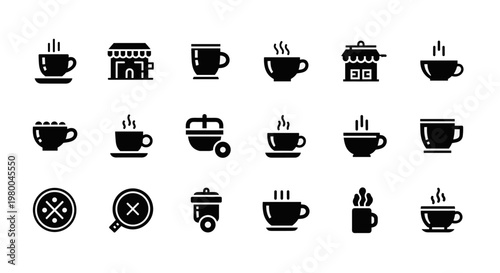 Collection of coffee and cafe icons for digital and print design projects
