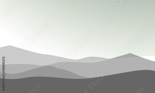 Minimalist gray mountain landscape with soft layered peaks and misty sky, elegant monochrome hills background perfect for wallpaper, banner, poster, or modern interior design