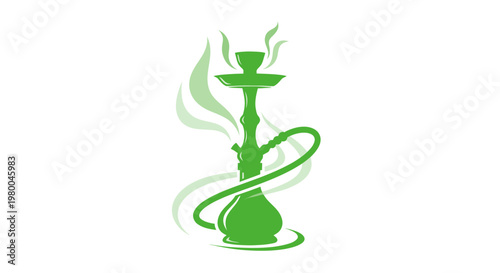 Green Hookah Silhouette with Smoke Wisps
