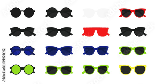 Collection of colorful sunglasses for summer fashion and eye protection