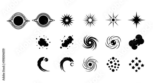 Cosmic Icons: Black Holes, Stars, Galaxies, Nebulae, Abstract Space Elements