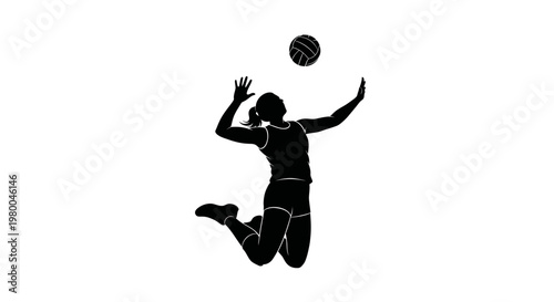 Female Volleyball Player Silhouette Jumping to Spike Ball