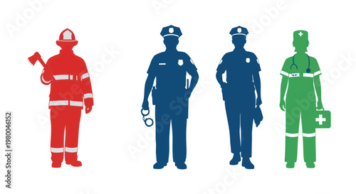 Emergency Services Heroes: Firefighter, Police, Medic Icons