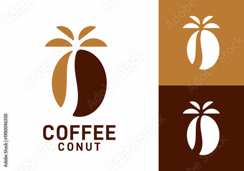 coffee bean with palm tree logo design vector concept