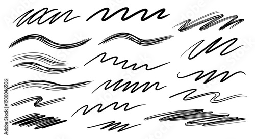 Arrows hand-drawn doodle set with curved motion lines and scribble accents for dynamic direction and speed