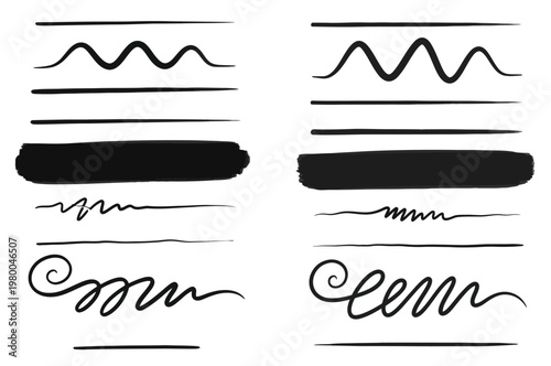 Foto Set of hand-drawn underlines and brush strokes, graphic design elements and arti