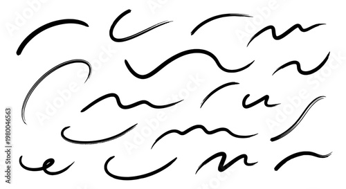 Arrows hand drawn set with sweeping curved lines, ink style doodles for motion graphics, signage and sports design projects