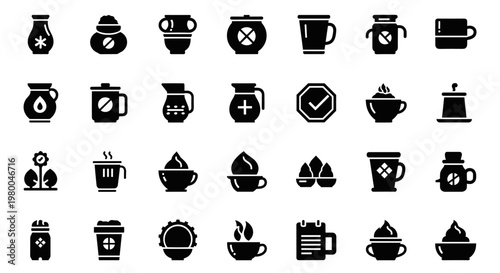 Collection of various beverage and container icons in a clean, modern style