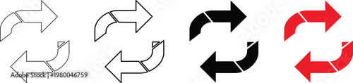 Three black and white icons depicting directional arrows within oval frames