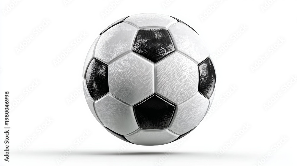 Naklejka premium Classic black and white soccer ball floating on a white background