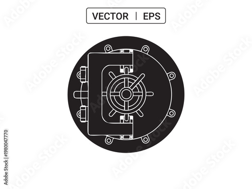 Bank vault door icon with secure combination lock wheel isolated on white background flat.